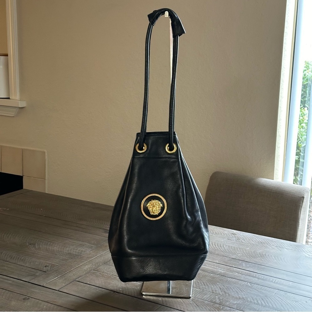 💎Gianni VERSACE Bondage Collection Medusa Vintage Leather Bucket MSRP$3800💎